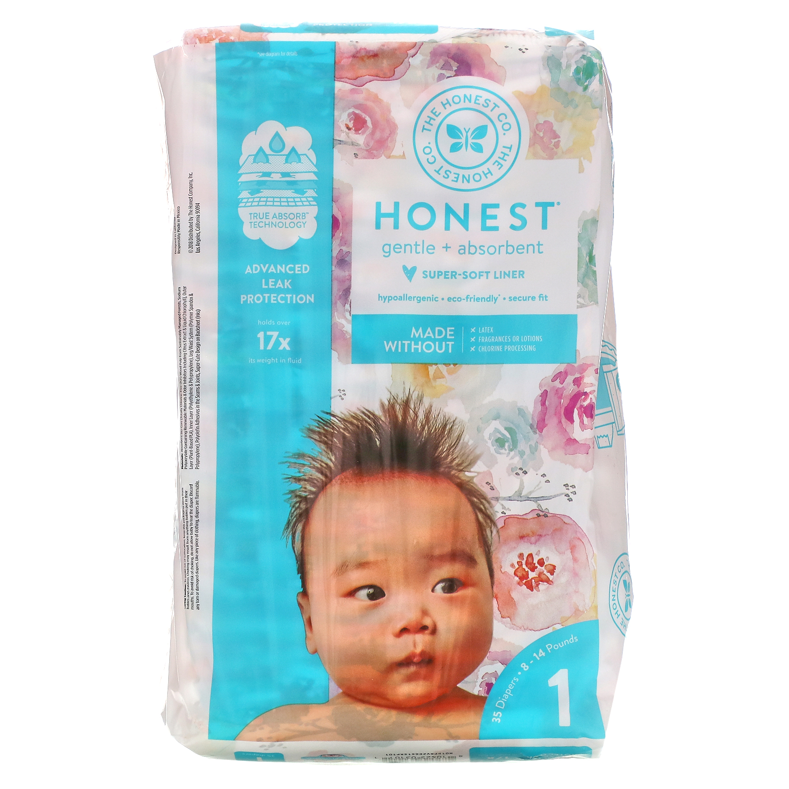 The Honest Company, Honest Diapers, Size 1, 814 Pounds, Rose Blossom