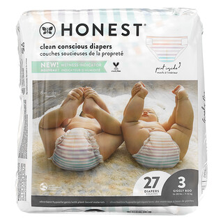 The Honest Company, Honest Diapers, Size 3, 16-28 Pounds, Rainbow Stripes, 27 Diapers