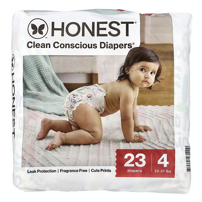 The Honest Company, Scutece Clean Conscious™, mărimea 4, 10-15 kg, vopsite în culori asortate, 23 de scutece
