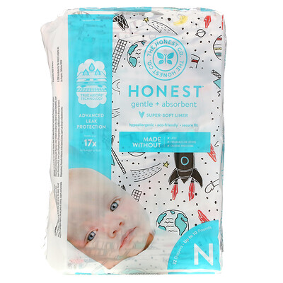 The Honest Company Honest Diapers, Super-Soft Liner, Newborn, Space Travel, Up to 10 Pounds, 32 Diapers