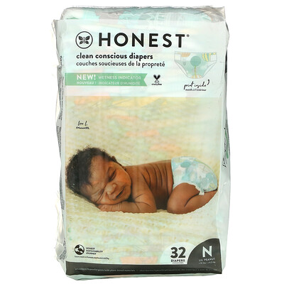 

The Honest Company, Clean Conscious Diapers, Newborn, 10+ lbs, 32 Diapers