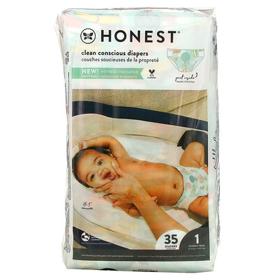 The Honest Company Honest, подгузники, размер 1, 3,6–6,3 кг (8–14 фунтов), Above It All, 35 подгузников