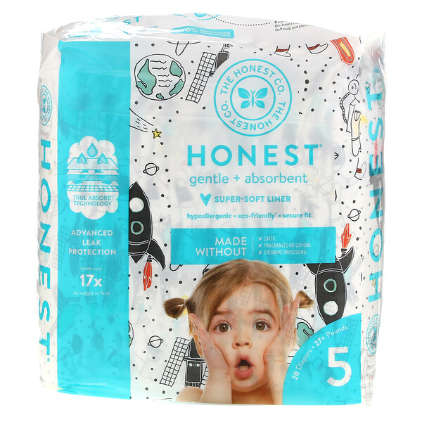 Honest Diapers, Size 5,  27+ Pounds, Space Travel, 20 Diapers