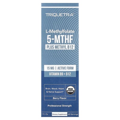 Triquetra Health L-метилфолат 5-МТГФ с метилкобаламин12 ягодный вкус 30 мл (1 жидк. унция)