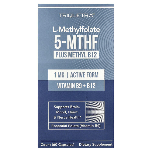 Triquetra Health L-Methylfolate 5 MTHF Plus Methyl B-12, 60 Capsules