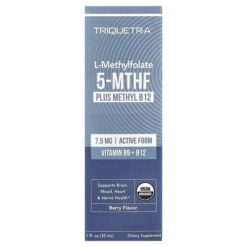 Triquetra Health L-Methylfolate 5-MTHF Plus Methyl B-12, Berry, 1 fl oz (30 ml)