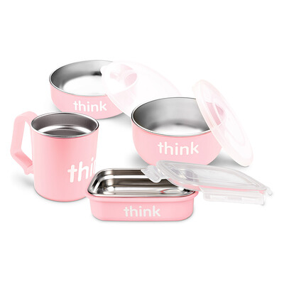 Thinkbaby, Набор детской посуды не содержащий бисфенол А, розовый, 1 набор