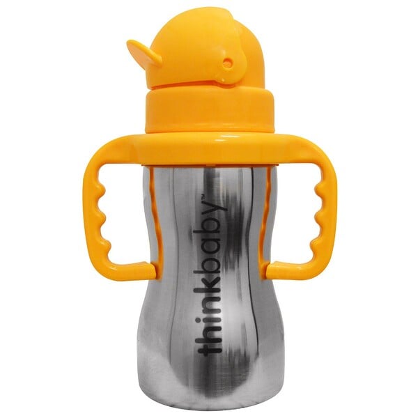 Think, Thinkbaby, Thinkster of Steel, стальная бутылочка, оранжевая, бутылочка с 1 соломинкой, 290 мл (10 унций)