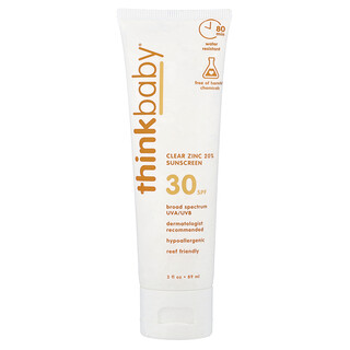 think, Thinkbaby®, Clear Zinc 20% Sunscreen, SPF 30, Fragrance Free, 3 fl oz (89 ml)
