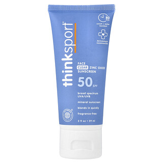 think, Thinksport®, Face Clear Zinc Oxide Sunscreen, SPF 50, Fragrance Free, 2 fl oz (59 ml)
