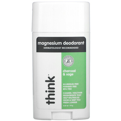 Think Magnesium Deodorant, Charcoal & Sage, 2.65 oz (75 g)