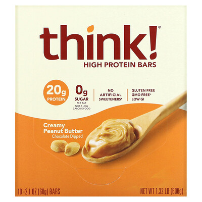 Think ! High Protein Bars Creamy Peanut Butter 10 Bars 2.1 oz (60 g) Each
