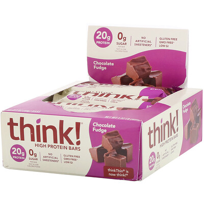 Think ! Высокопротеиновые батончики, шоколадная помадка, 10 батончиков по 60 г (2,1 унции)