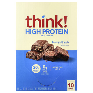Think !, Barras com Alto Teor de Proteína, Brownie Crocante, 10 barras, 60 g (2,1 oz) cada