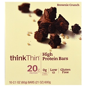 ThinkThin, Батончики с высоким содержанием протеина, Brownie Crunch, 10 батончиков по 60 г
