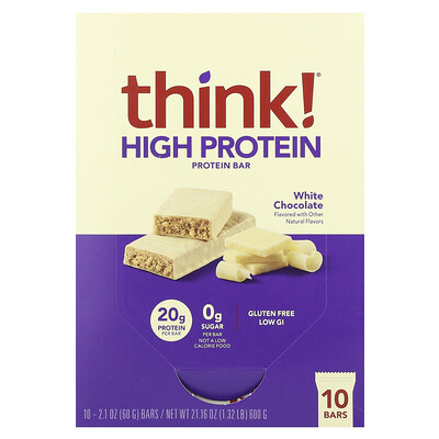Think ! High Protein Bars White Chocolate 10 Bars 2.1 oz (60 g) Each