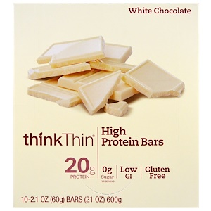 Купить ThinkThin, Высокопротеиновый батончик, белый шоколад, 10 батончиков, 2,1 унции (60 г) каждый  на IHerb