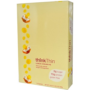 Отзывы о ТинкТин, ThinkThin, Lemon Cream Pie, 10 Bars, (50 g) Each