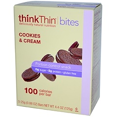 Bites, Cookies & Cream, 5 Bar Box, .88 oz (25 g) Each