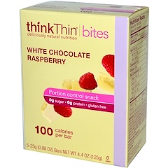 thinkThin Bites, White Chocolate Raspberry, 5 Bars, 0.88 oz (25 g) Each