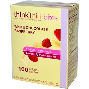 Отзывы о ТинкТин, thinkThin Bites, White Chocolate Raspberry, 5 Bars, 0.88 oz (25 g) Each
