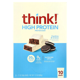 Think !, Barras altas en proteínas, galletas y crema, 2,1 oz (60 g) cada una