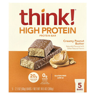 Think !, Barras com Alto Teor de Proteína, Creamy Peanut Butter, 5 Barras, 60 g (2,1 oz) Cada