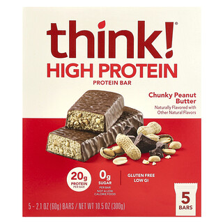 Think !, Barres riches en protéines, Beurre de cacahuète épais, 5 barres, 60 g par unité