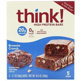Think !, Barras altas en proteína, Brownie crocante, 5 barras, 60 g (2,1 oz) cada una