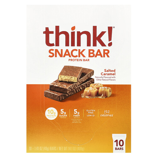 Think !, Snack Protein Bar, Salted Caramel, 10 Bars, 1.41 oz (40 g) Each