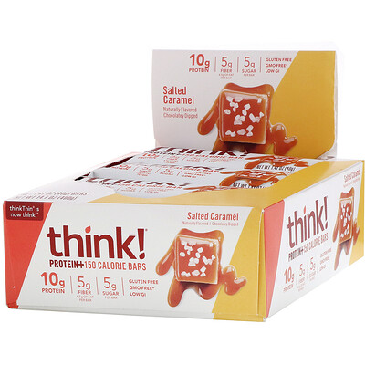 ThinkThin Protein+ 150 Calorie Bars, Salted Caramel, 10 Bars, 1.41 oz (40 g) Each