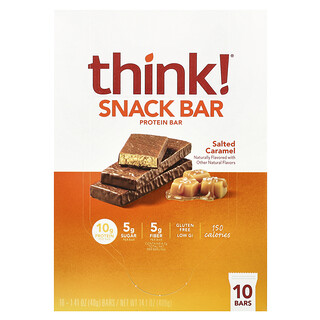 Think !, Barrita proteica de bocadillo, Caramelo salado, 10 barritas, 40 g (1,41 oz) cada una