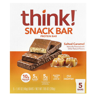Think !, Barras de 150 calorías Protein+, Sabor caramelo salado, 5 barras, 40 g (1,41 oz) cada una