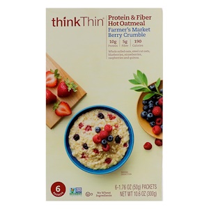 Отзывы о ТинкТин, Protein & Fiber Hot Oatmeal, Farmer's Market Berry Crumble, 6 Packets, 1.76 oz (50g ) Each