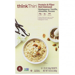 Отзывы о ТинкТин, Protein & Fiber Hot Oatmeal, Madagascar Vanilla, Almonds, Pecans, 6 Packets, 1.76 oz (50 g ) Each