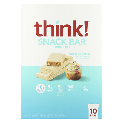 Think !  Snack Protein Bar  Cupcake Batter  10 Bars  1.41 oz (40 g) Each