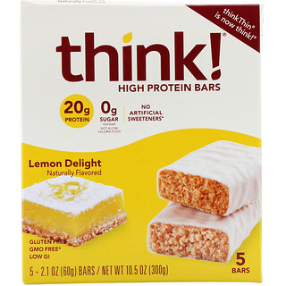Think !, Barras com Alto Teor de Proteínas, Lemon Delight, 5 barras, 60 g (2,1 oz) cada