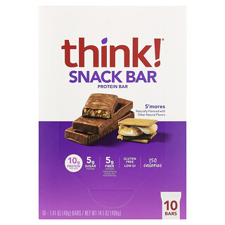 Think !, Barretta proteica per spuntini, S'mores, 10 barrette, 40 g ciascuna