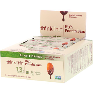 Think !, Barras Ricas em Proteínas, Sal Marinho Amêndoas e Chocolate, 10 Barras, 1,94 oz (55 g) Cada