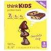 ThinkThin, ThinkKids, Barras de Proteína, Gotas de Chocolate, 5 Barras, 1 oz (28 g) Cada