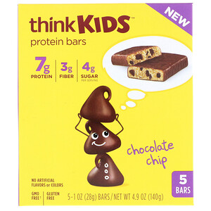 Отзывы о ТинкТин, ThinkKids, Protein Bars, Chocolate Chip, 5 Bars, 1 oz (28 g) Each