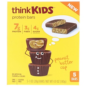 Отзывы о ТинкТин, ThinkKids, Protein Bars, Peanut Butter Cup, 5 Bars, 1 oz (28 g ) Each