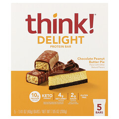 Протеїновий батончик Delight, шоколадний пиріг із арахісовою пастою, 5 батончиків по 40 г (1,41 унції)