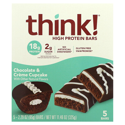 

Think ! High Protein Bars Chocolate & Creme Cupcake 5 Bars 2.29 oz (65 g) Each