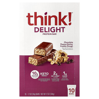 Think !, 美味蛋白棒，巧克力花生醬曲奇乾面團，10 根，每根 1.2 盎司（34 克）