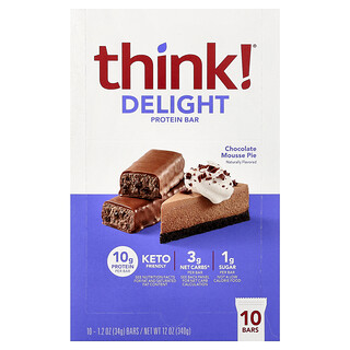 Think !, Delight Protein Bar, Chocolate Mousse Pie, 10 Bars, 1.2 oz (34 g) Each