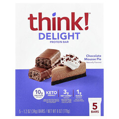 Протеїновий батончик Delight, шоколадний мусовий пиріг, 5 батончиків по 34 г (1,2 унції)