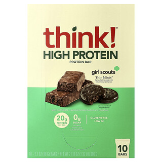 Think !, Tyčinky s vysokým obsahom bielkovín, Girl Scouts Thin Mints™, 10 tyčiniek, každá po 60 g