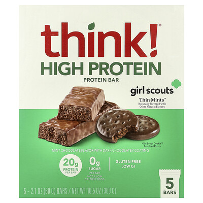 Product Image for Think !, High Protein Bars, Thin Mints , 5 Bars, 2.1 oz (60 g) Each
