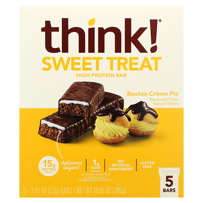 

Think ! Sweet Treat High Protein Bar Boston Creme Pie 5 Bars 2.01 oz (57 g) Each